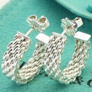Tiffany & Co. Sterling Silver 1" Somerset Mesh Hoop Earrings